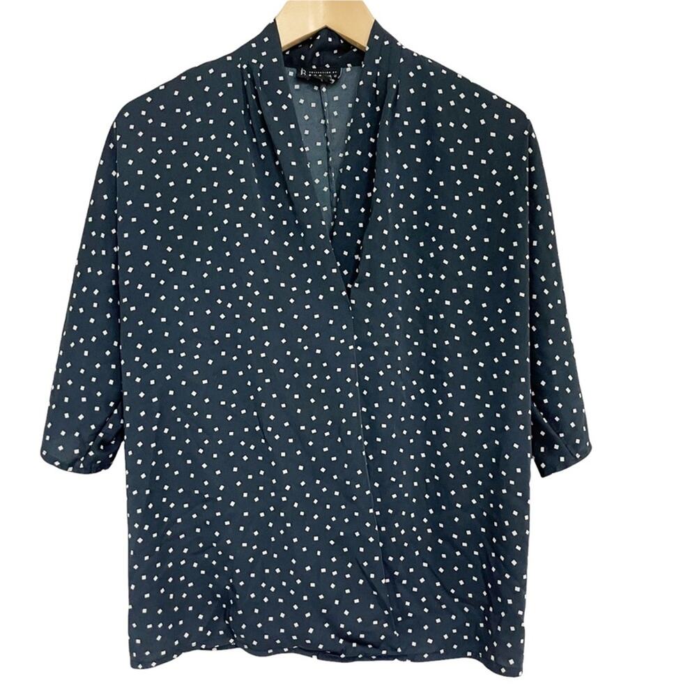 BOBEAU Blouse Navy & White Confetti Square Dolman Oversized Wrap Size Medium